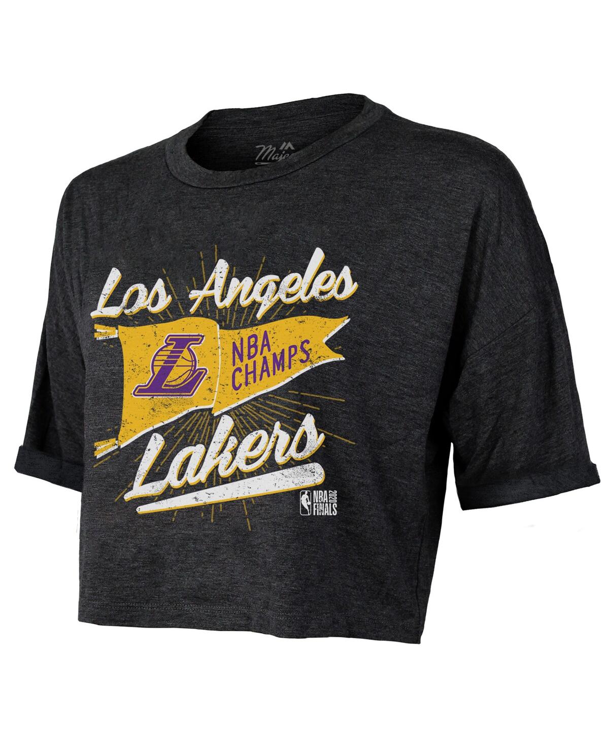 Shop Majestic Women's  Threads Black Los Angeles Lakers 2020 Nba Finals Champions Crop Top T-shirt