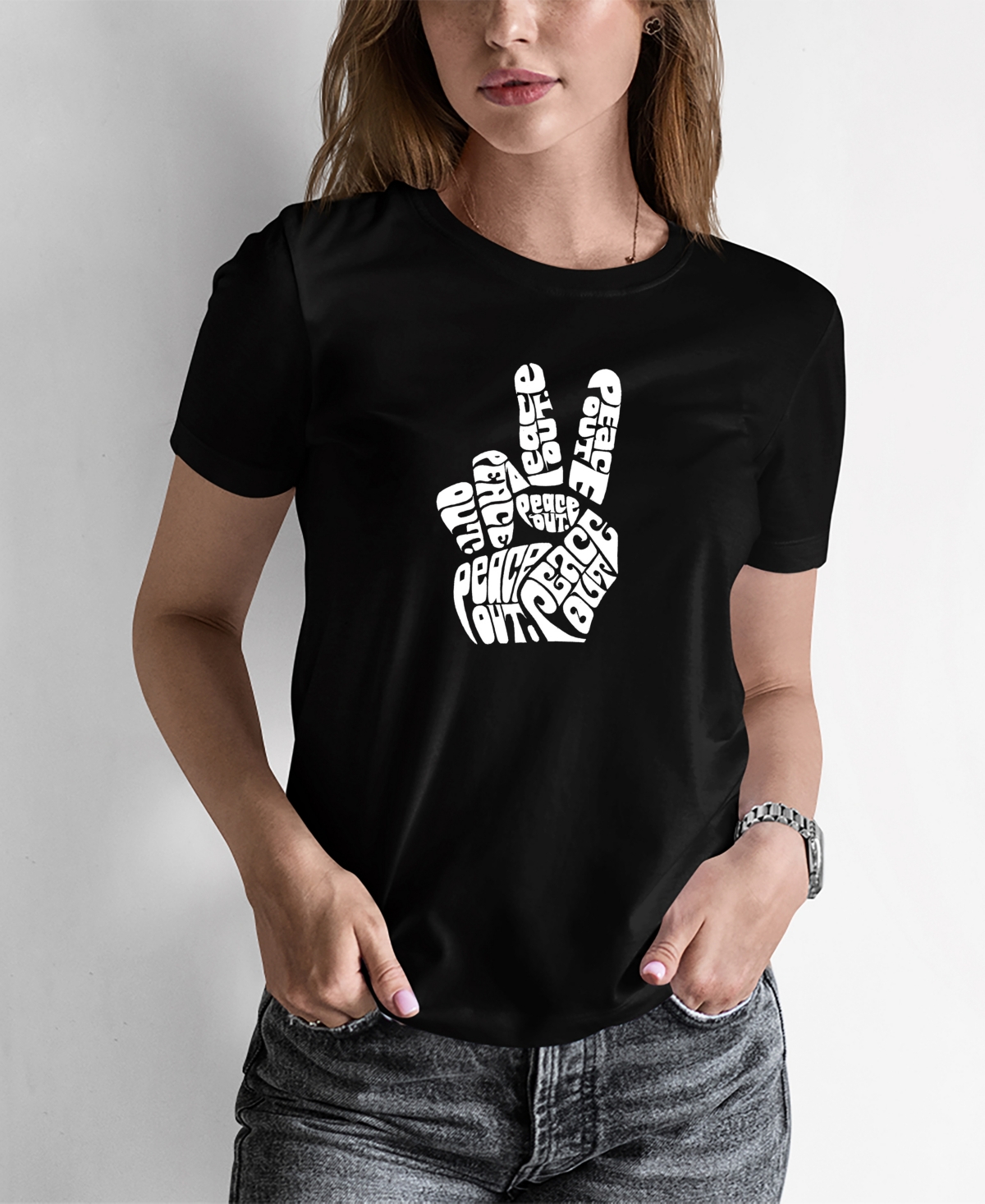 Women's Word Art Peace Out T-shirt - Pink