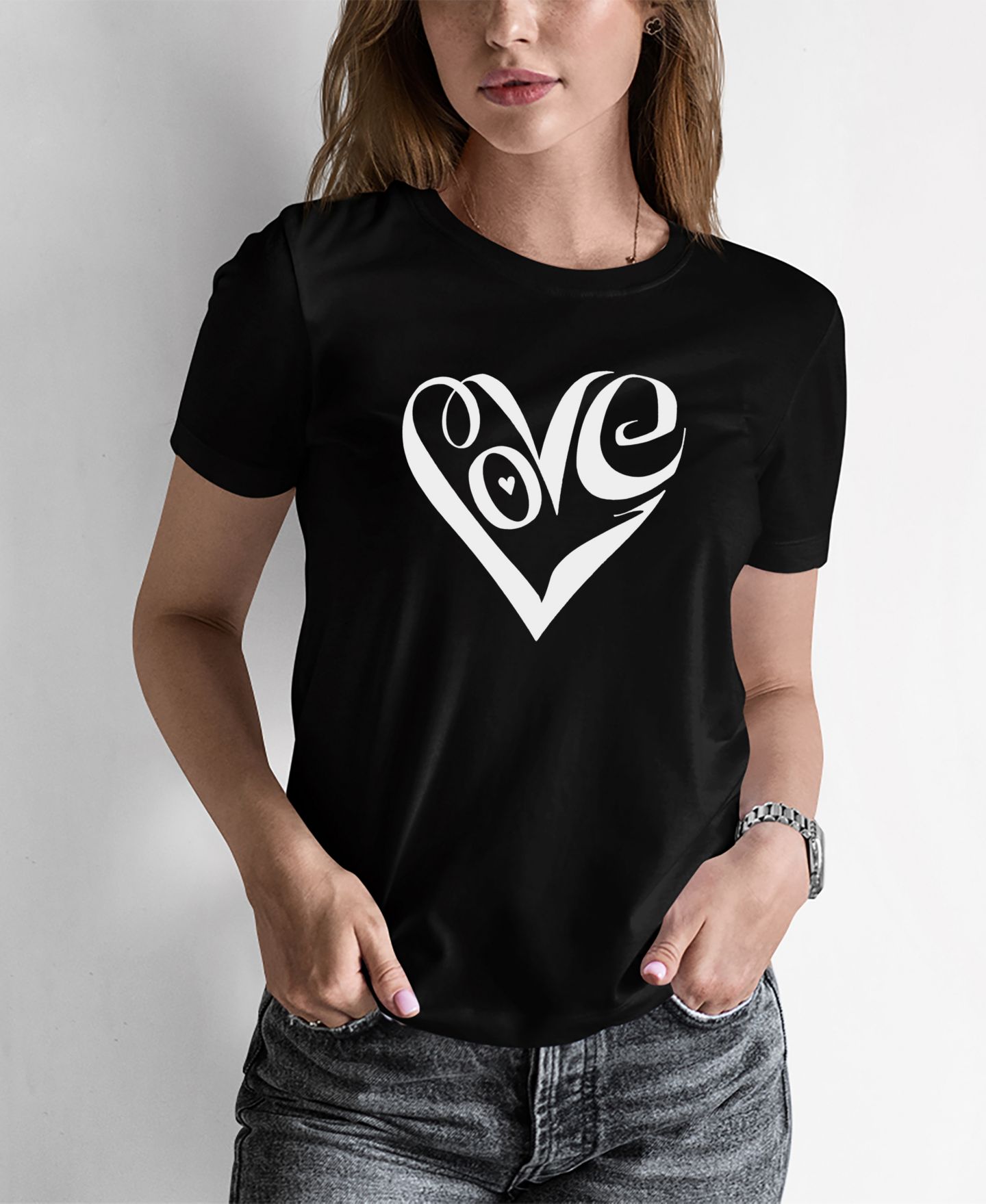 Женская футболка LA Pop Art Word Art Script Love Heart, цвет: Чёрный — фото 1