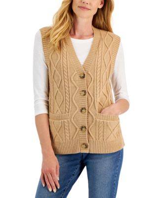 Tan/Beige Sleeveless Sweaters for Women 