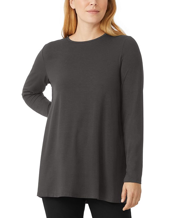 Eileen Fisher 3/4 sleeves round neck gray top size xl