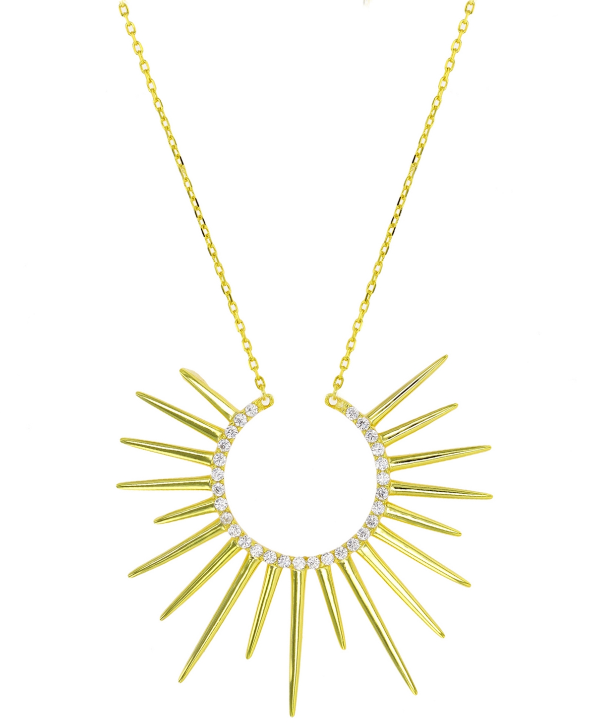Macy's Cubic Zirconia Sun Ray Pendant Necklace, 16" + 2" Extender In Gold Over Silver