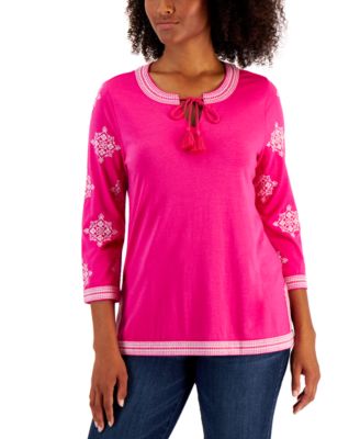 Charter Club - Petite Embroidered Tie-Neck Top