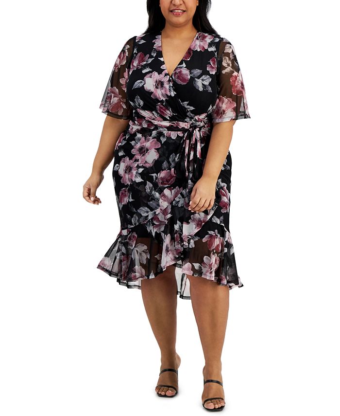 Connected Plus Size Floral High Low Faux Wrap Dress Macy s