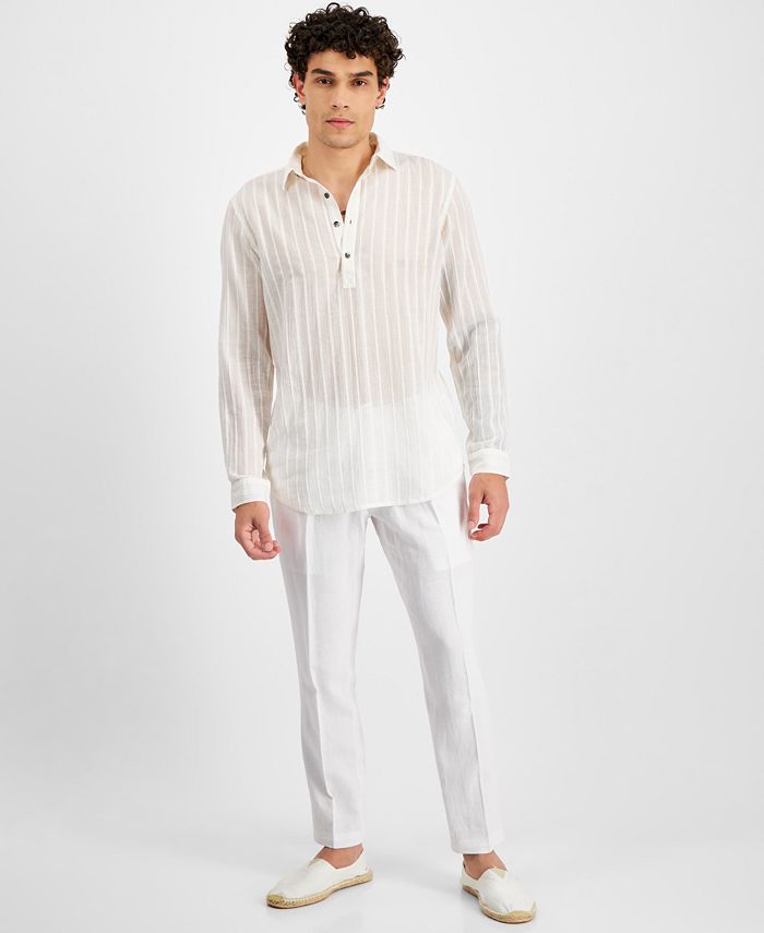 INC International Concepts Men's Sheer Striped Half-Button Shirt