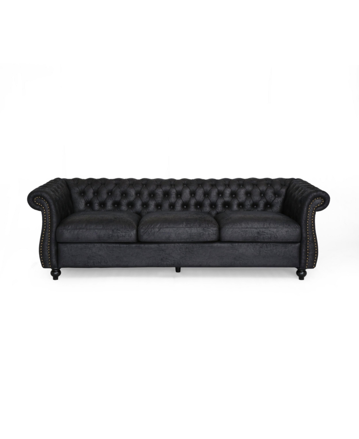 Noble House Somerville Chesterfield Tufted Sofa With Scroll Arms In Black
