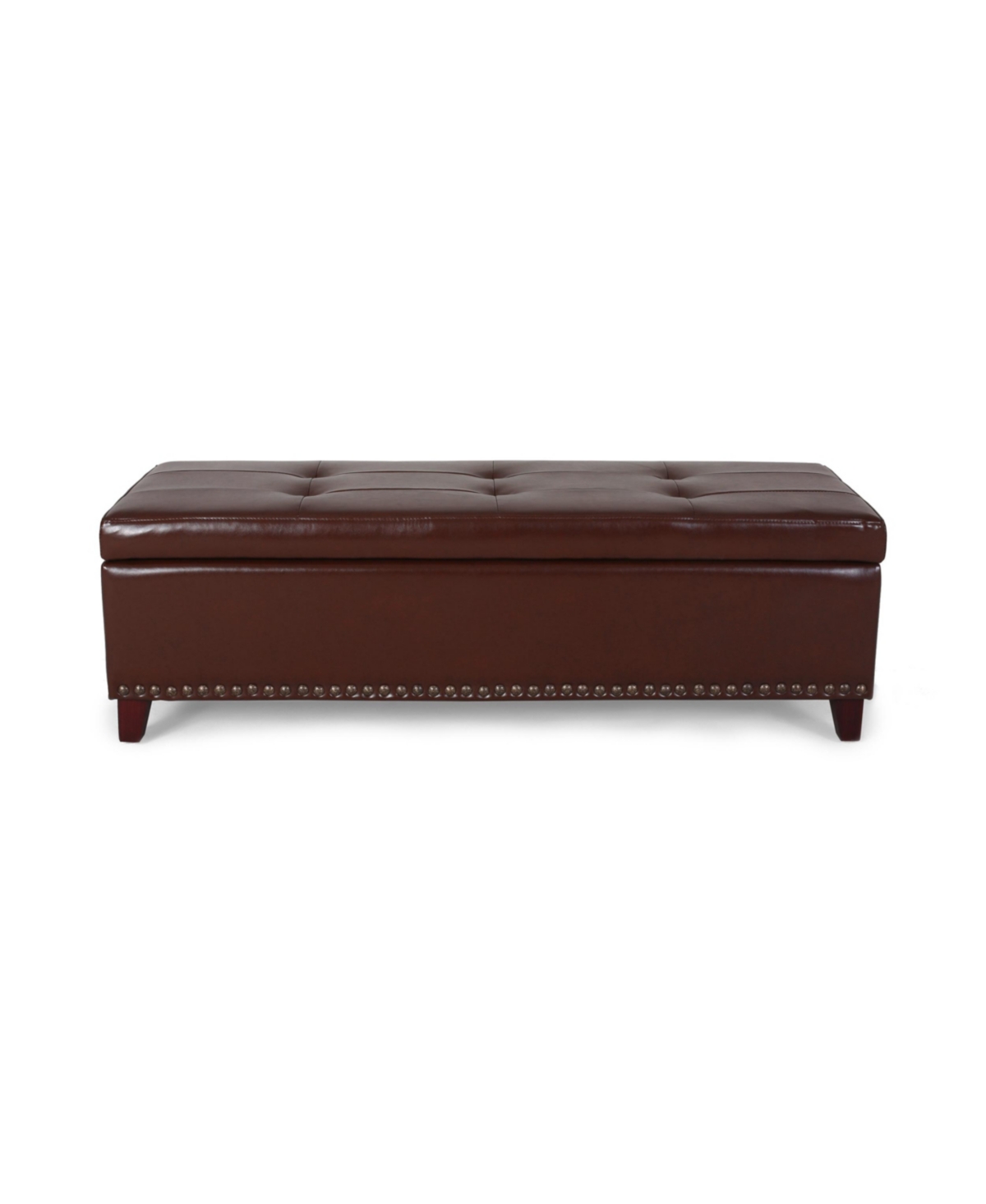 Noble House Gavin Contemporary Storage Ottoman With Nailhead Trim In Chestnut Brown