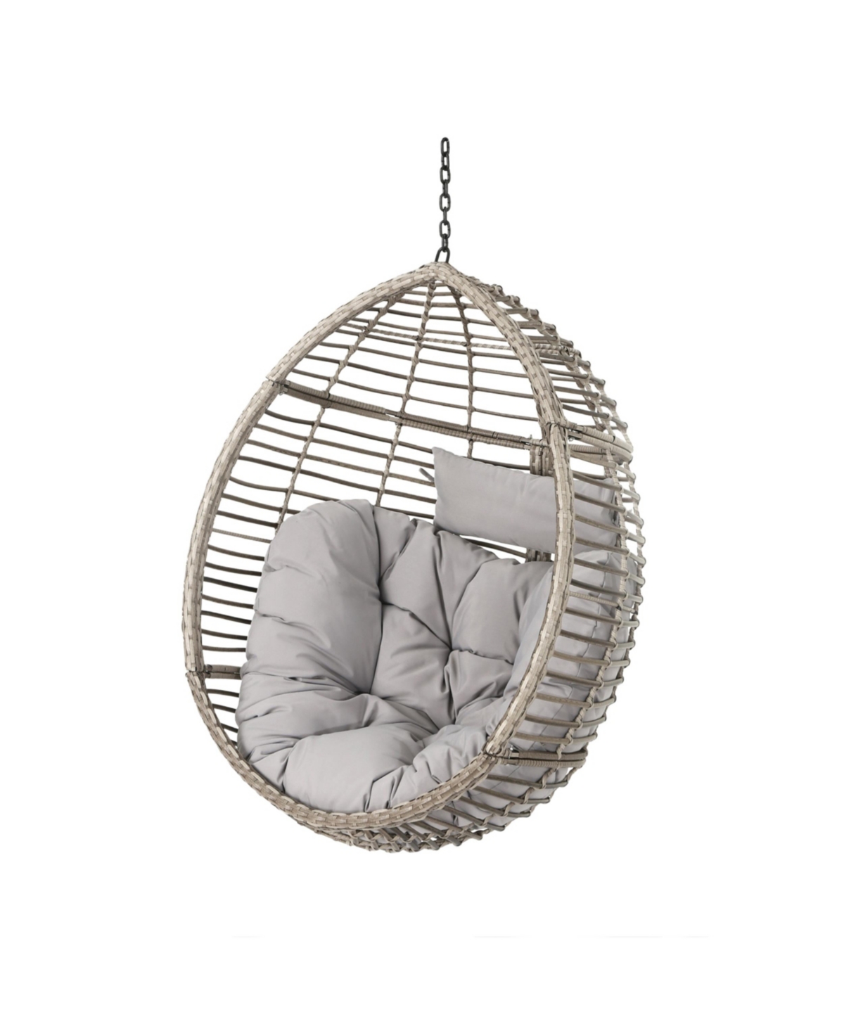 Noble House Layla Indoor And Outdoor Hanging Basket Chair In Gray