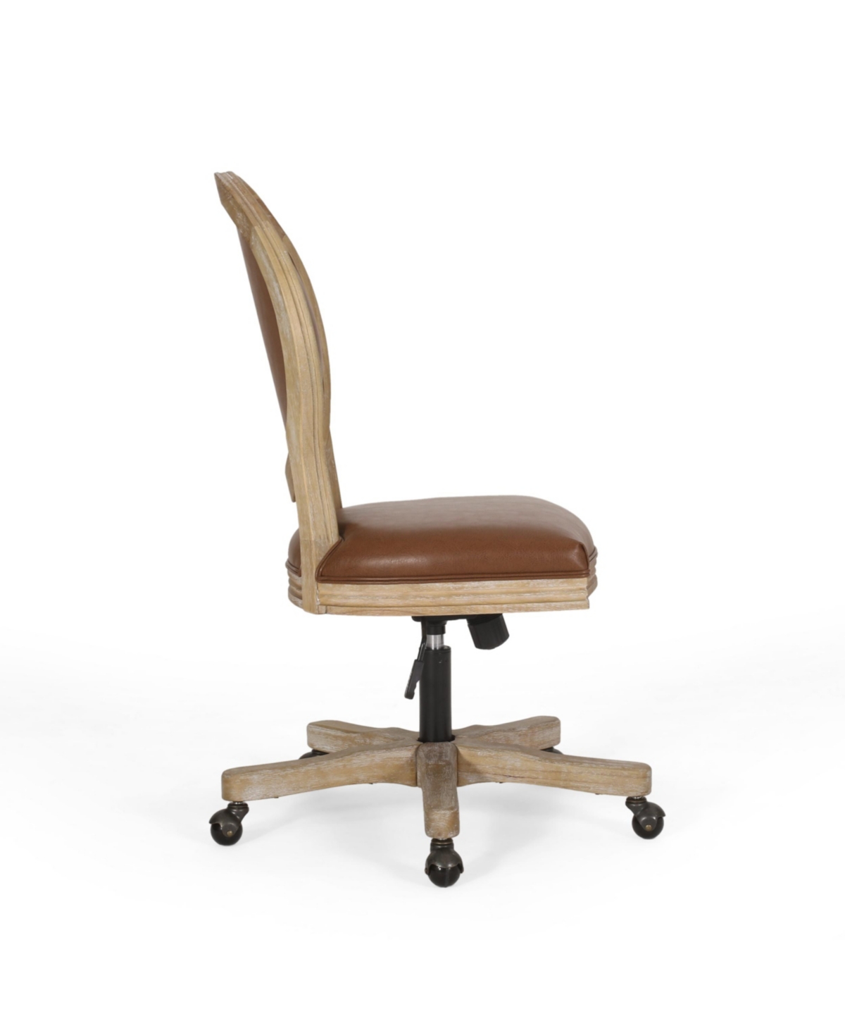 Noble House Pishkin French Country Upholstered Swivel Office Chair In Brown