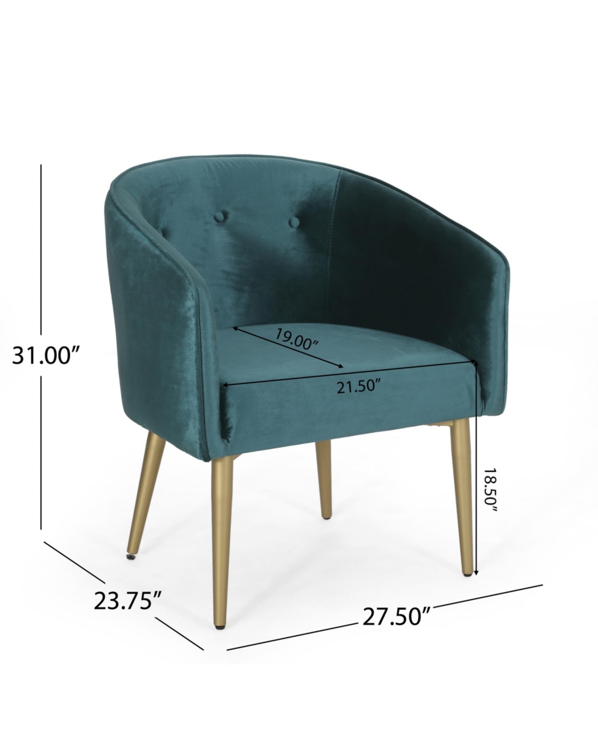 Noble House Deshler Modern Glam Tufted Velvet Dining Chair In Teal