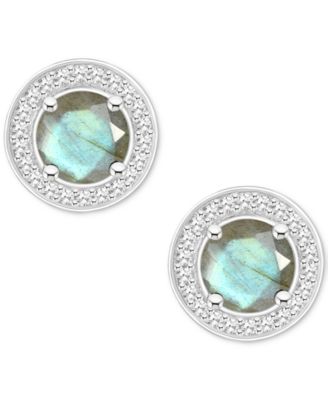 Cultured Freshwater Pearl & Diamond (1/5 ct. t.w.) Halo Stud Earrings in Sterling Silver (Also in Onyx, Turquoise, & Labradorite)