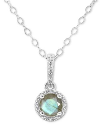 Cultured Freshwater Pearl & Diamond Accent 18" Pendant Necklace in Sterling Silver (Also in Onyx, Turquoise, & Labradorite)
