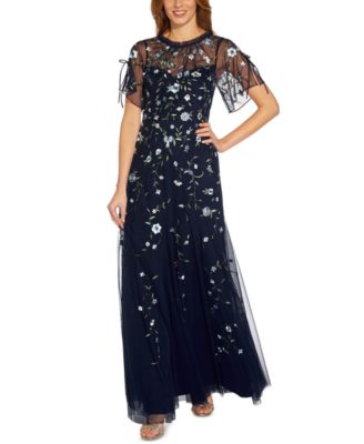 Adrianna Papell - Women's Embroidered Split-Sleeve Gown