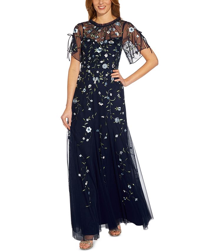 Adrianna Papell Women's Embroidered Split-Sleeve Gown - Macy's