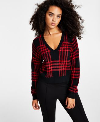 Bar III Women's Plaid V-Neck Drop 