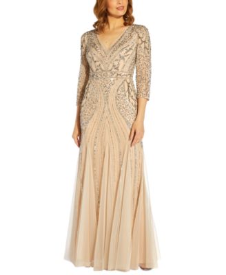 Adrianna Papell Beaded Long Sleeve Short Dress