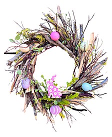 Wood Twing, Manzanita, Easter Eggs and Bunny Fresh Spring Wreath, 20"