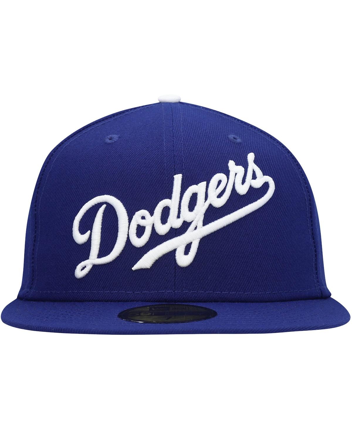 Shop New Era Men's  Royal Los Angeles Dodgers Logo White 59fifty Fitted Hat