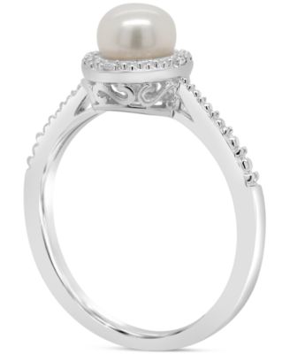 Cultured Freshwater Pearl & Diamond Accent Ring in Sterling Silver (Also in Onyx, Turquoise, & Labradorite )
