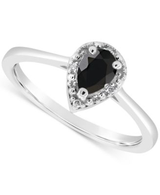 Labradorite & Diamond Accent Pear Ring in Sterling Silver (Also in Onyx & Turquoise)