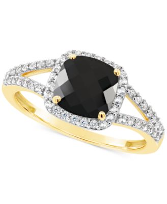 Macy's - Onyx & Lab-Grown White Sapphire (1/4 ct. t.w.) Halo Ring in 10k Gold (Also in Cultured Freshwater Pearl)