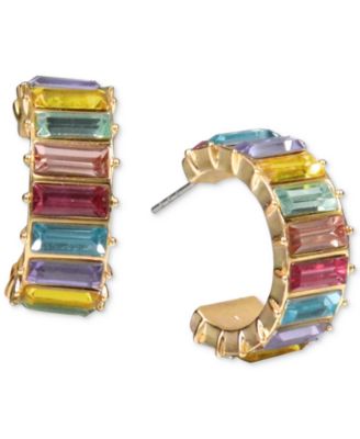 Photo 1 of INC International Concepts Gold-Tone Small Multicolor Baguette-Stone C-Hoop Earrings