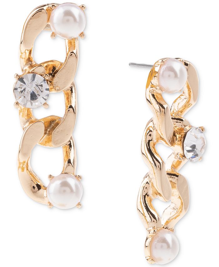 INC International Concepts GoldTone Crystal & Imitation Pearl Chain