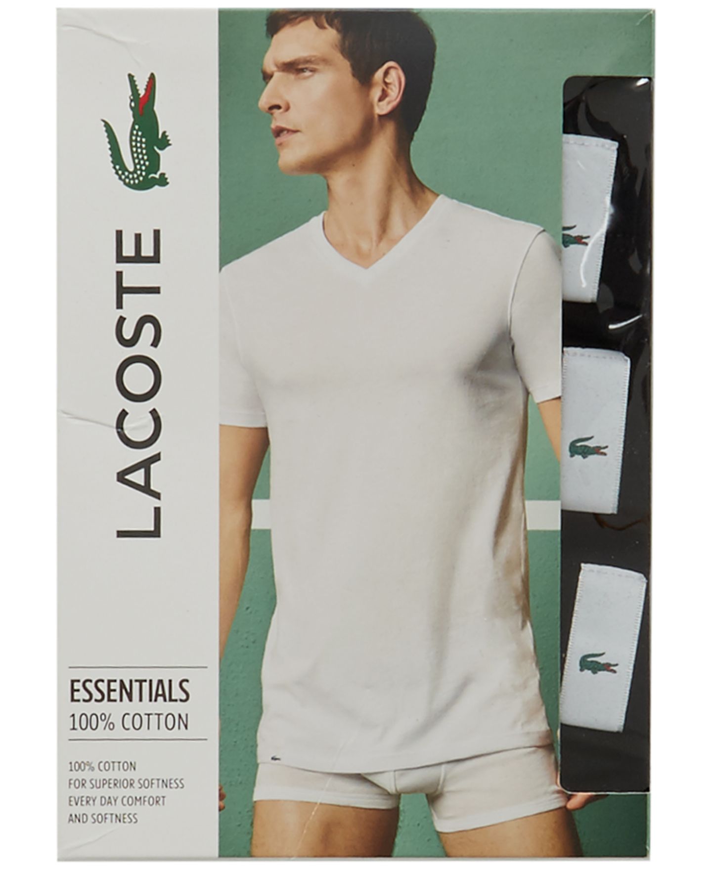 Бельё Undershirts для мужчин, хлопок, 3 шт. — Lacoste, цвет: Чёрный — фото 2