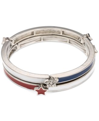 Photo 1 of Holiday Lane Silver-Tone 2-Pc. Set Pavé Crystal Red, White & Blue Star Cuff Bracelets, Created for Macy's