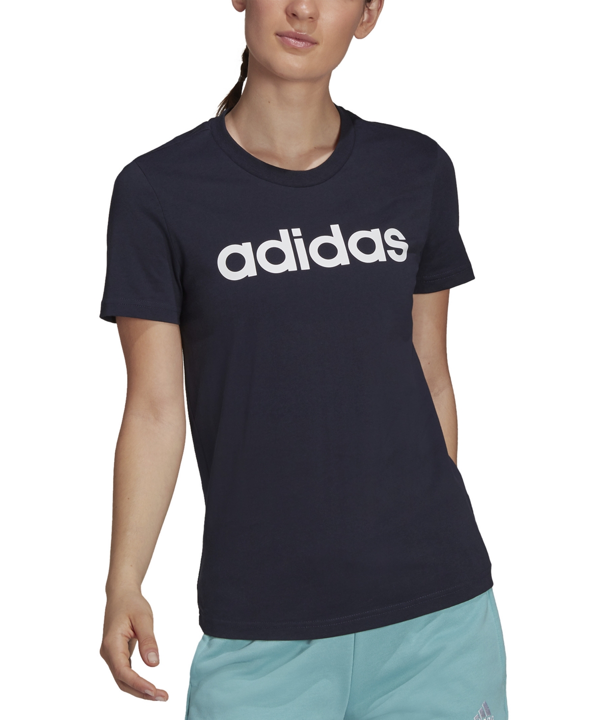 Shop Adidas Originals Women's Essentials Cotton Linear Logo T-shirt In Legend Ink,white