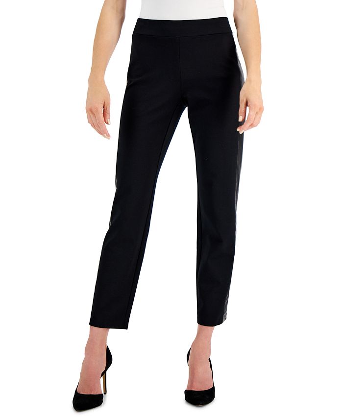 Alfani Women's Size 4 Petite Black Faux Leather Trim Wide Leg Trousers Pants