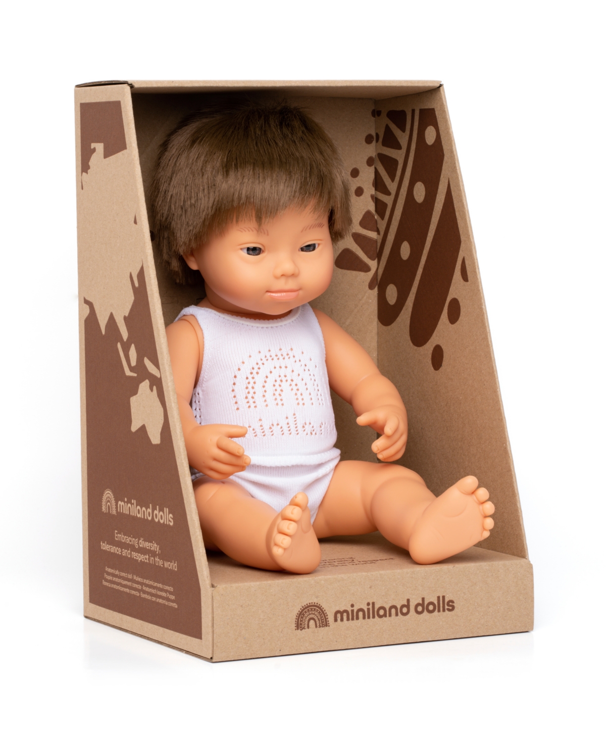 Shop Miniland 15" Baby Doll Caucasian Boy With Down Syndrome Set, 3 Piece In No Color