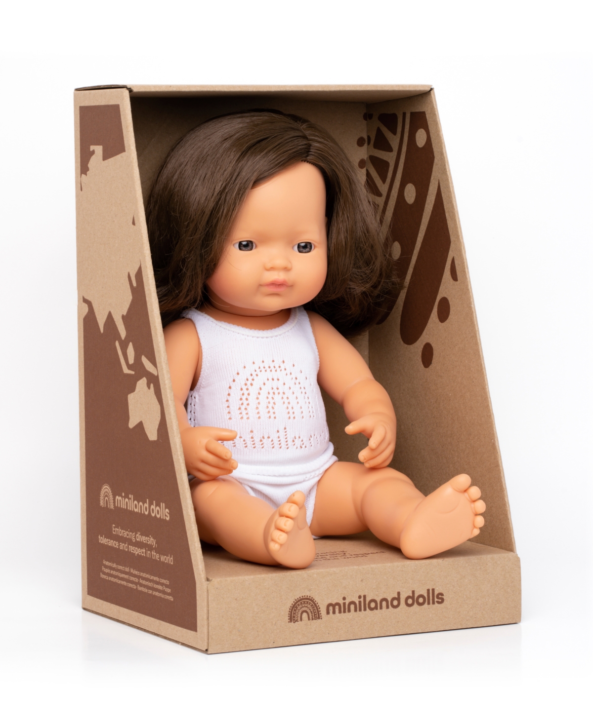 Shop Miniland 15" Baby Doll Caucasian Brunette Girl Set , 3 Piece In No Color