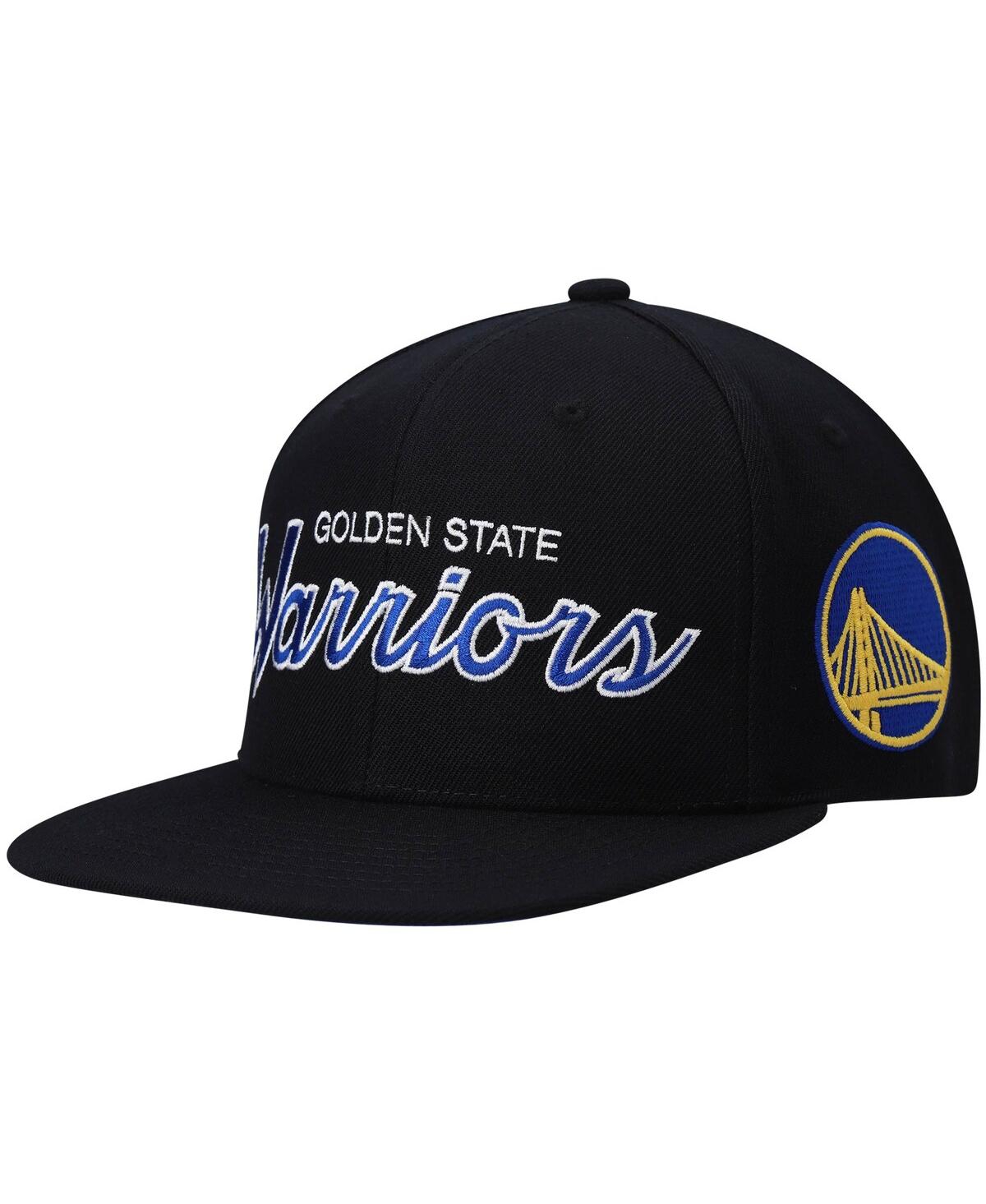 Mitchell & Ness Men's  Black Golden State Warriors Hardwood Classics Script 2.0 Snapback Hat In Black