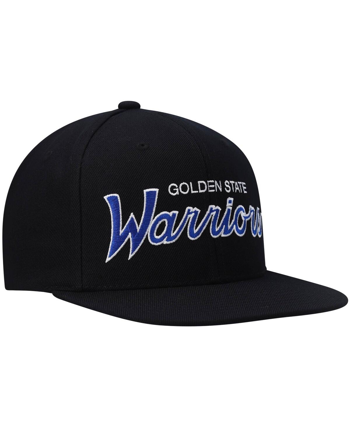 Mitchell & Ness Men's  Black Golden State Warriors Hardwood Classics Script 2.0 Snapback Hat In Black