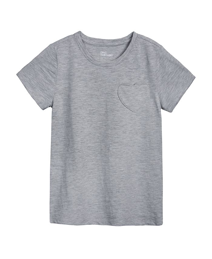 Big Girls Short Sleeve Heart Pocket T-shirt