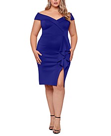 Plus Size Waterfall-Ruffle Off-the-Shoulder Dress