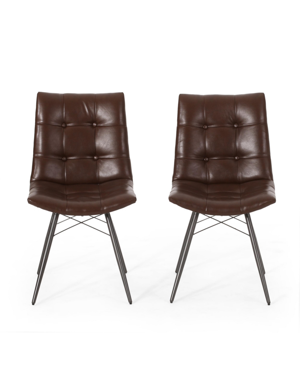 Noble House Pineview Contemporary Tufted Dining Chairs With Toothpick Legs Set, 2 Piece In Dark Brown