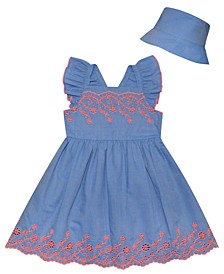 Little Girls Embroidered Dress and Sun Hat, Set of 2