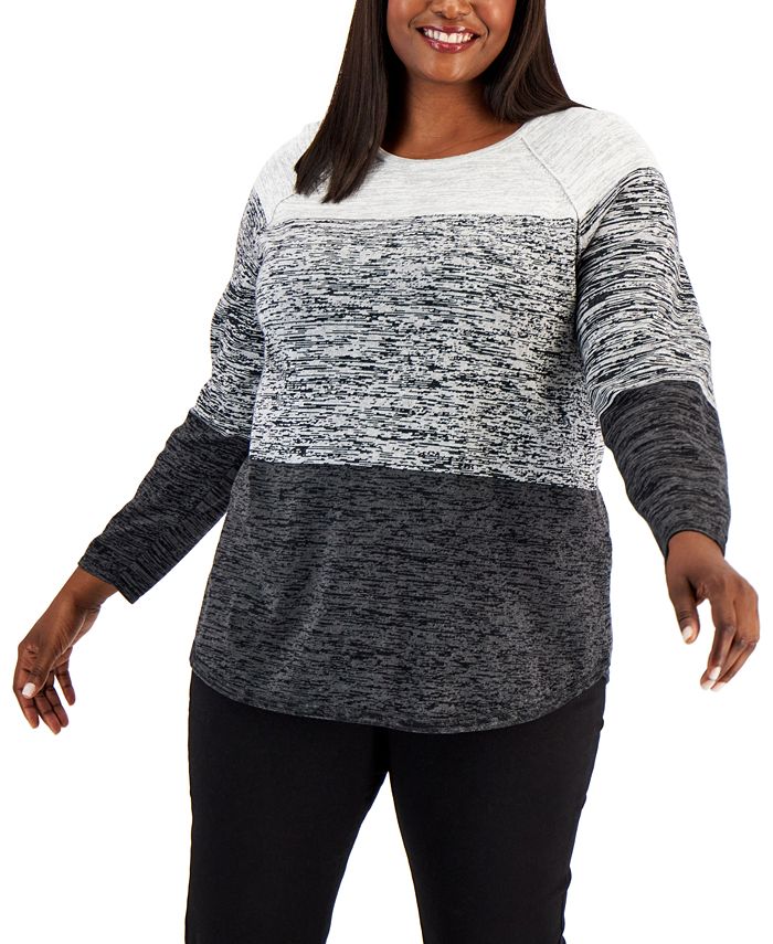 Karen Scott Plus Size Colorblocked Curved Hem Sweater, Created for Macy ...