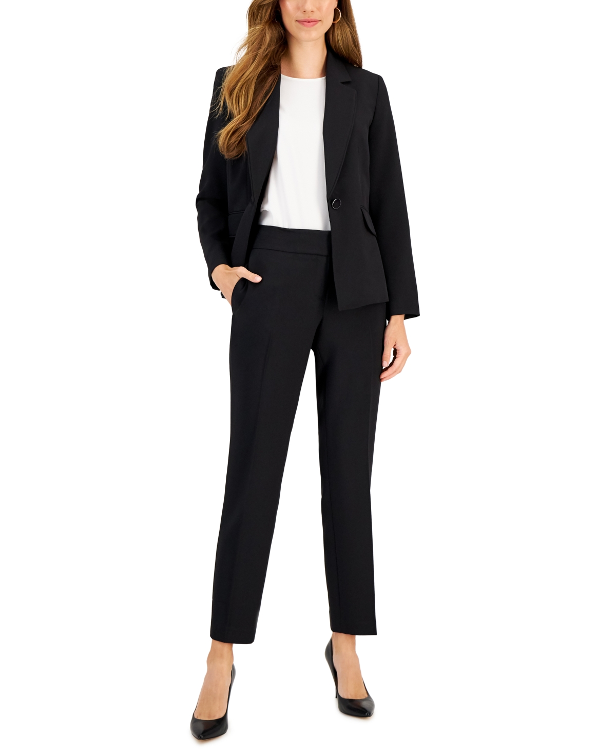 Le Suit Women's Seamed Blazer Pantsuit, Regular & Petite Sizes In Black ...