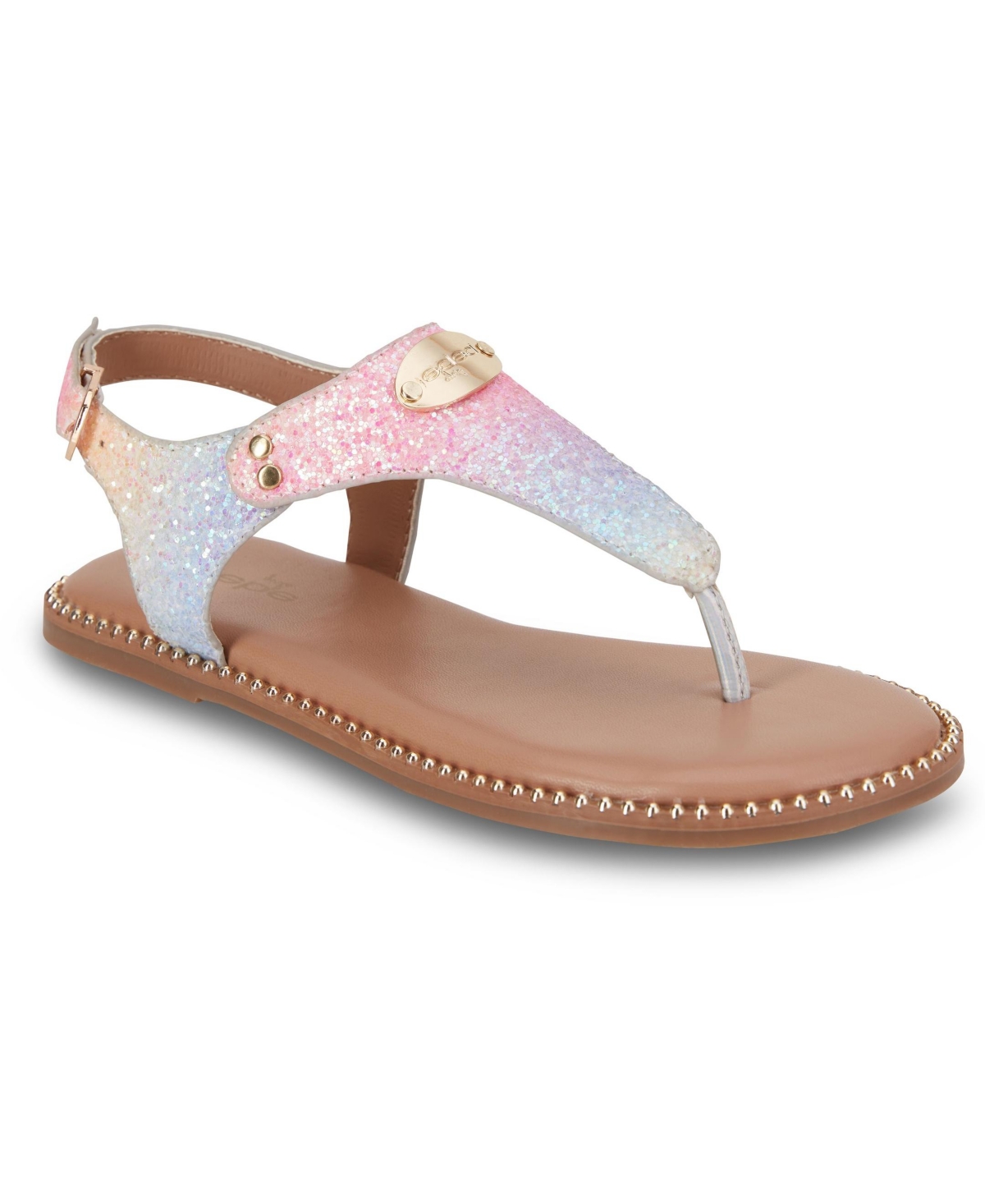 Shop Bebe Little Girls Leatherette T-strap Flat Thong Sandals In Rainbow Multi