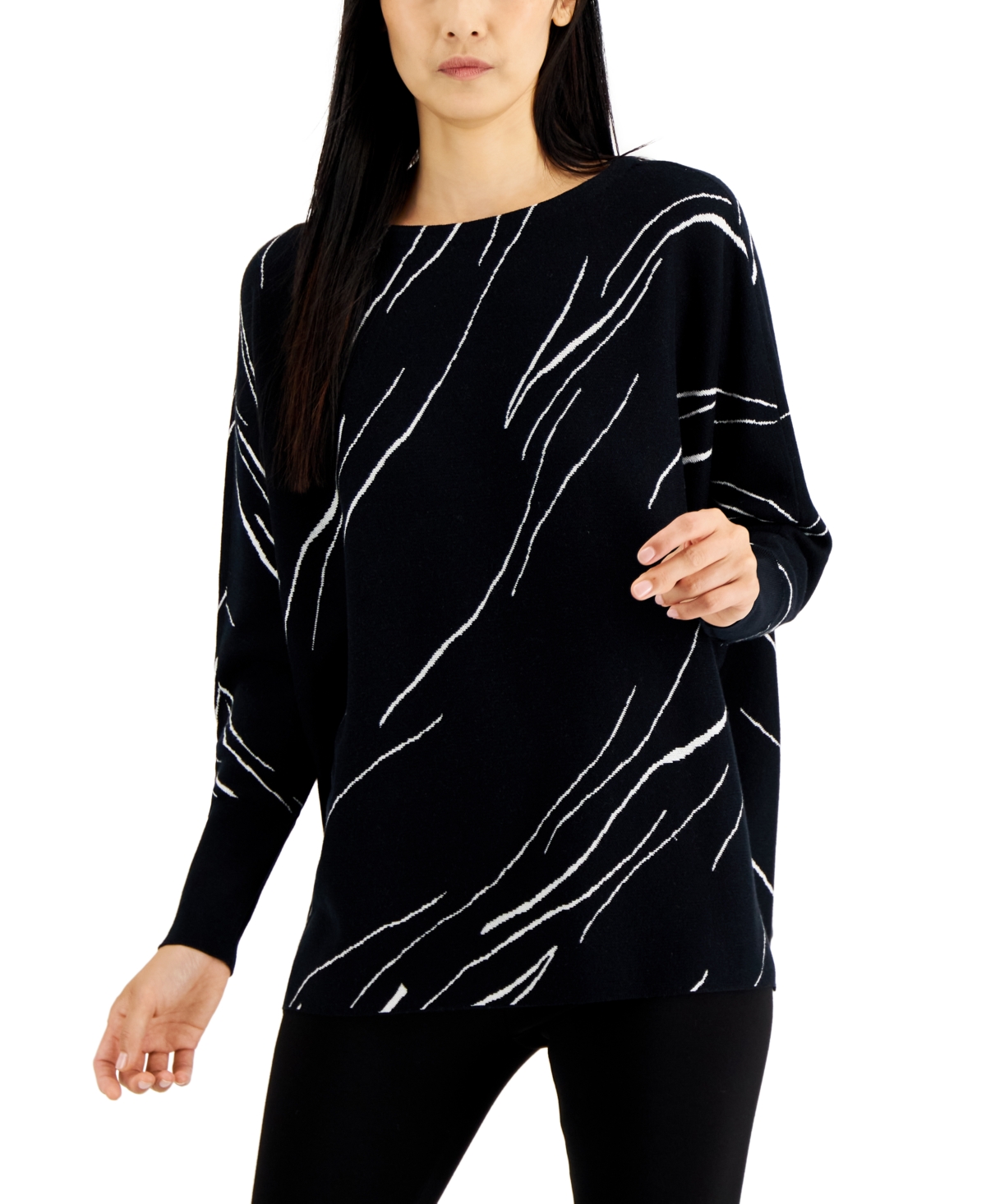 Alfani Women's Geo-Print Dolman-Sleeve Sweater, Created for Macy's