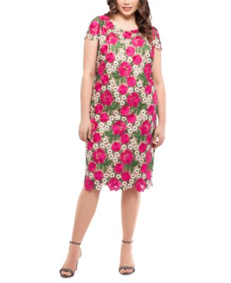 XSCAPE Plus Size Floral-Embroidered Sheath Dress - Macy's