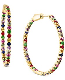 EFFY® Multi-Sapphire In & Out Medium Hoop Earrings (2-1/3 ct. t.w.) in 14k Gold, 1.15"