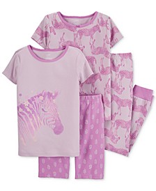 Big Girls 4-Pc. Snug Fit Zebra-Print Pajama Set 