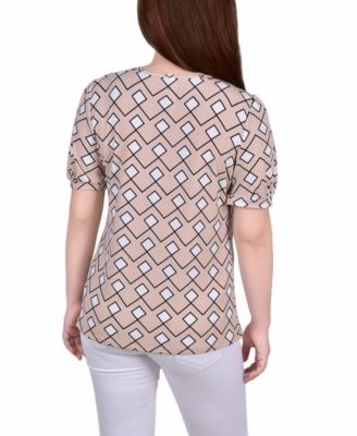 Petite Short Puff Sleeve Mesh Inset Top