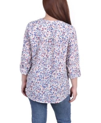 Petite Size 3/4 Roll Tab Sleeve Blouse Top