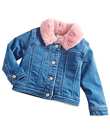 Baby Girls Denim Jacket with Faux-Fur Collar, Created for Macy's