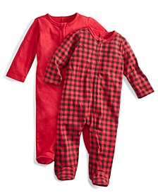 Baby Girls & Boys Precious 2-Pk. Solid & Gingham Check Footed Coveralls, Created for Macy's 